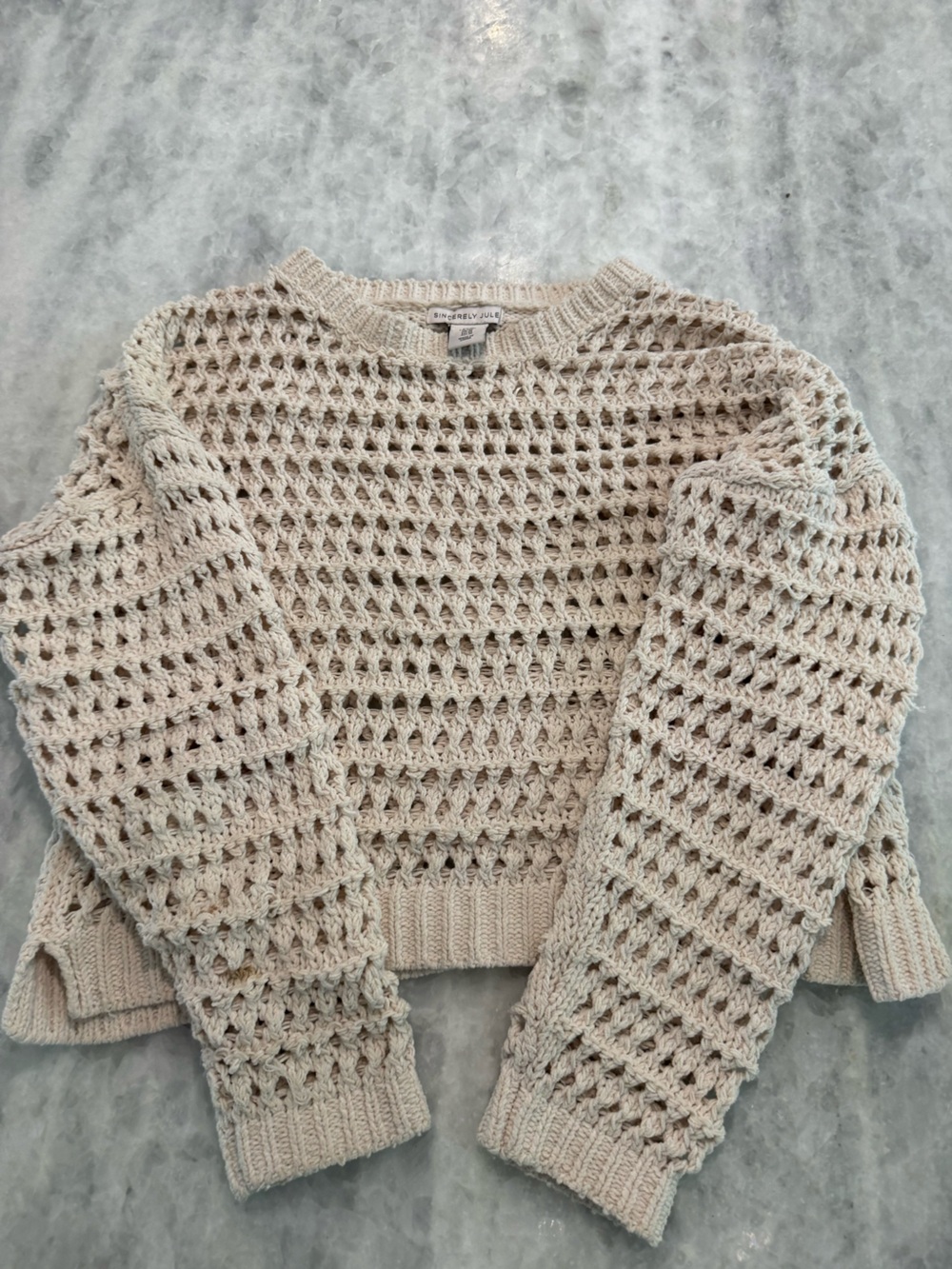Sincerly Jules Open-Knit Scoop Neck Sweater in Cream
